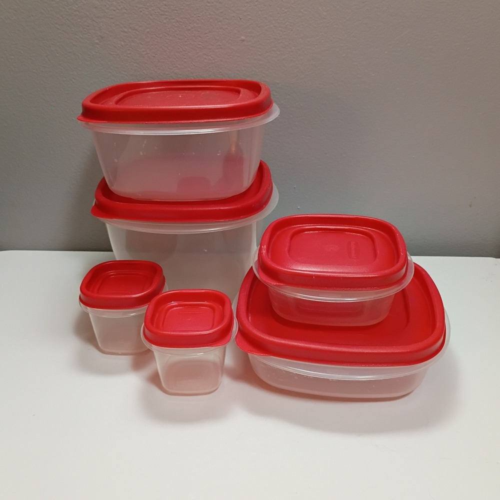 Rubbermaid Easy Find Storage Containers Set 6 Square 4oz 1.25 3 5 7 Cups Red Lid